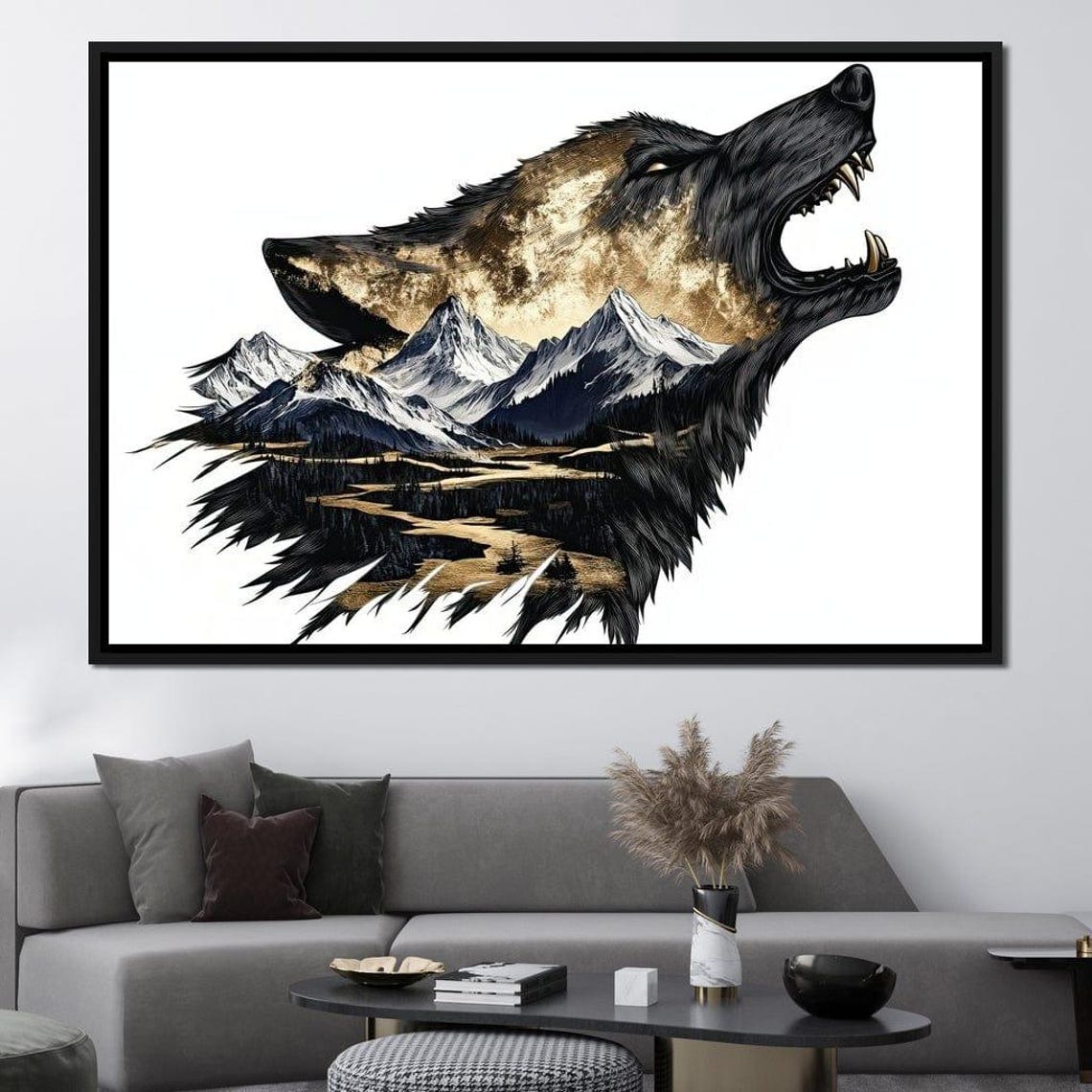 Howling Wolf Head Filled With A Dramatic Mountain Landscape Poster - Image 3