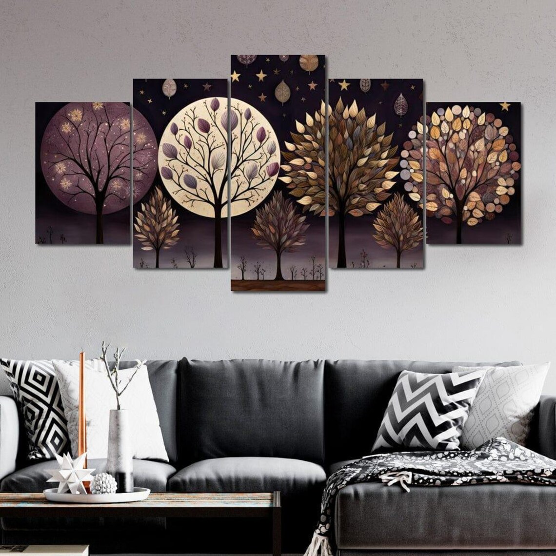 Violet Forest Autumn Trees, Botanical Art Print - Image 4