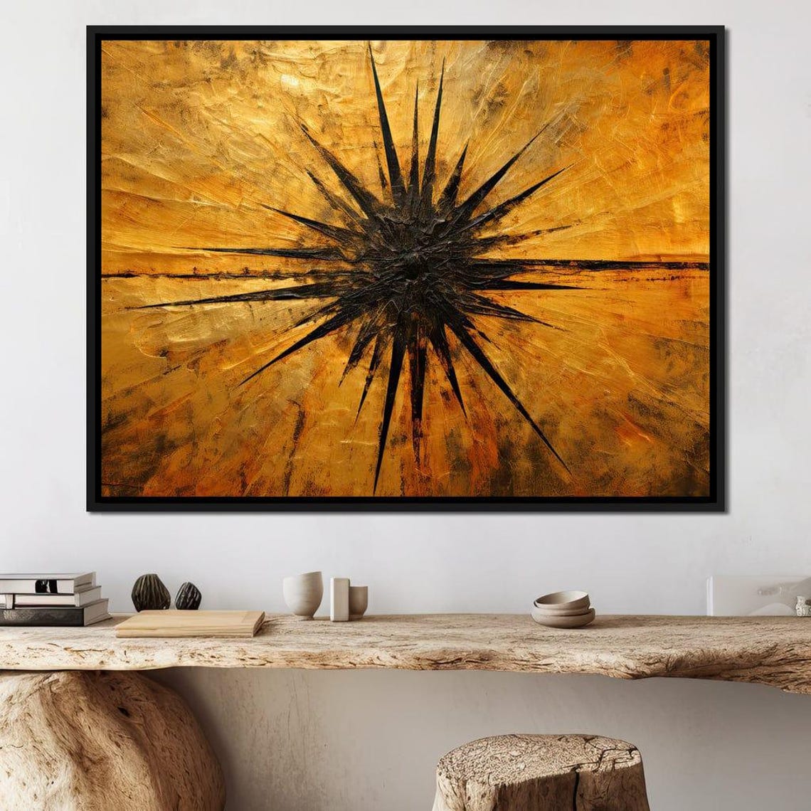 Radiant Dawnlight Explosion Abstract Orange Yellow Sunburst Wall Art Modern Golden Decor Bold Contemporary Art By Nichecanvas