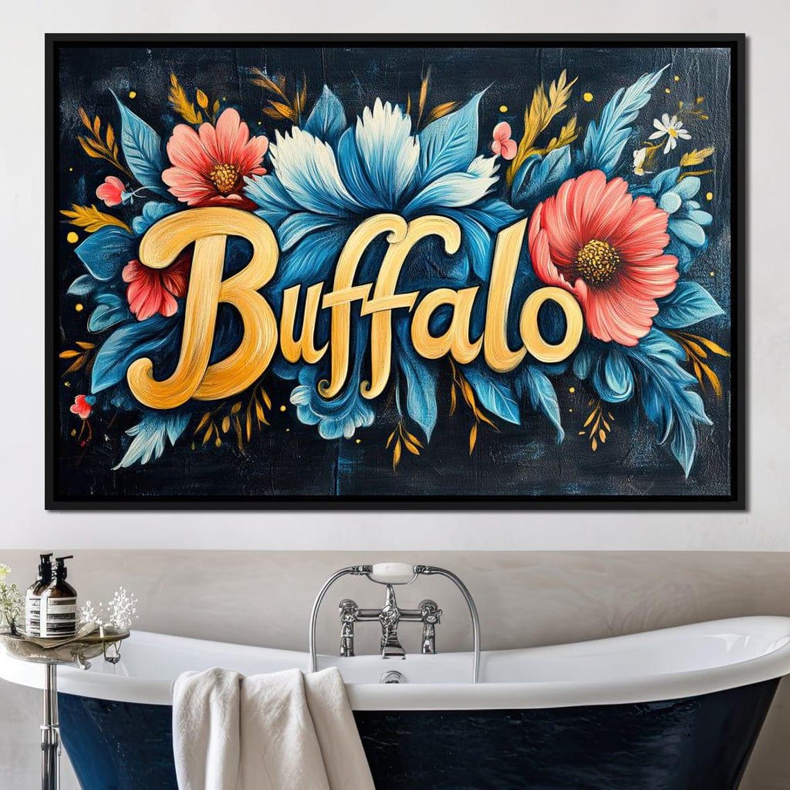 Buffalo Gold Script Blue Coral Floral Botanical Typography Art Poster - Image 4