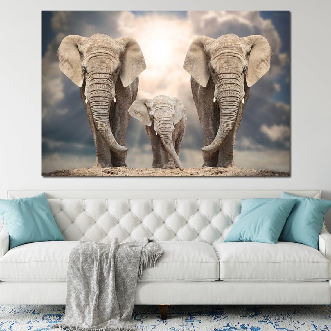 Elephant Family Mother Calf Under Golden Sky Safari Wildlife Art Poster - Image 3