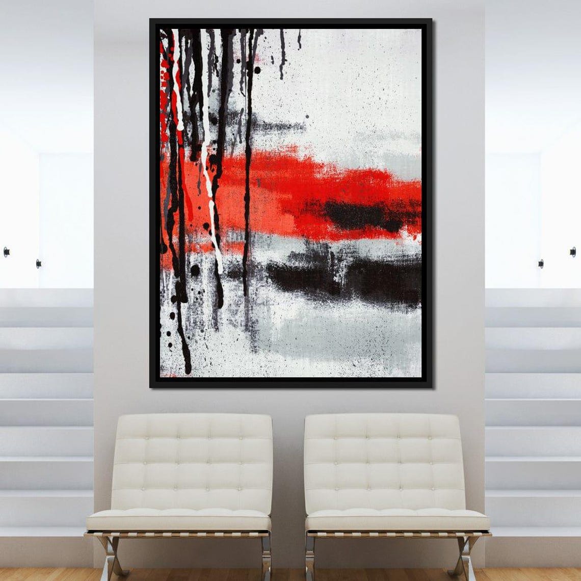 Red Black White Drip Paint Splatter Modern Abstract Wall Art Poster - Image 2