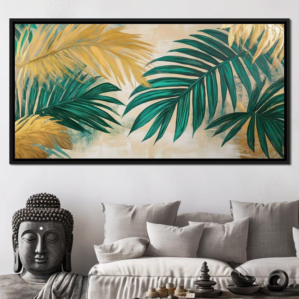 Gold Palm Fronds Emerald Leaves Cream Tropical Botanical Wall Art