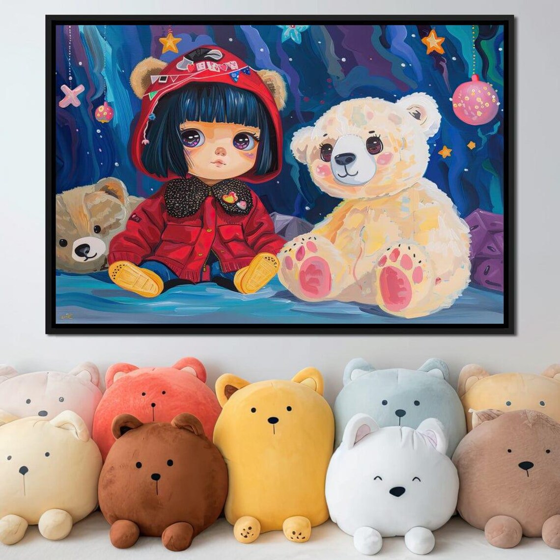 Little Girl In Red Hood With Teddy Bears Dreamy Night Kids Art Poster - Image 4