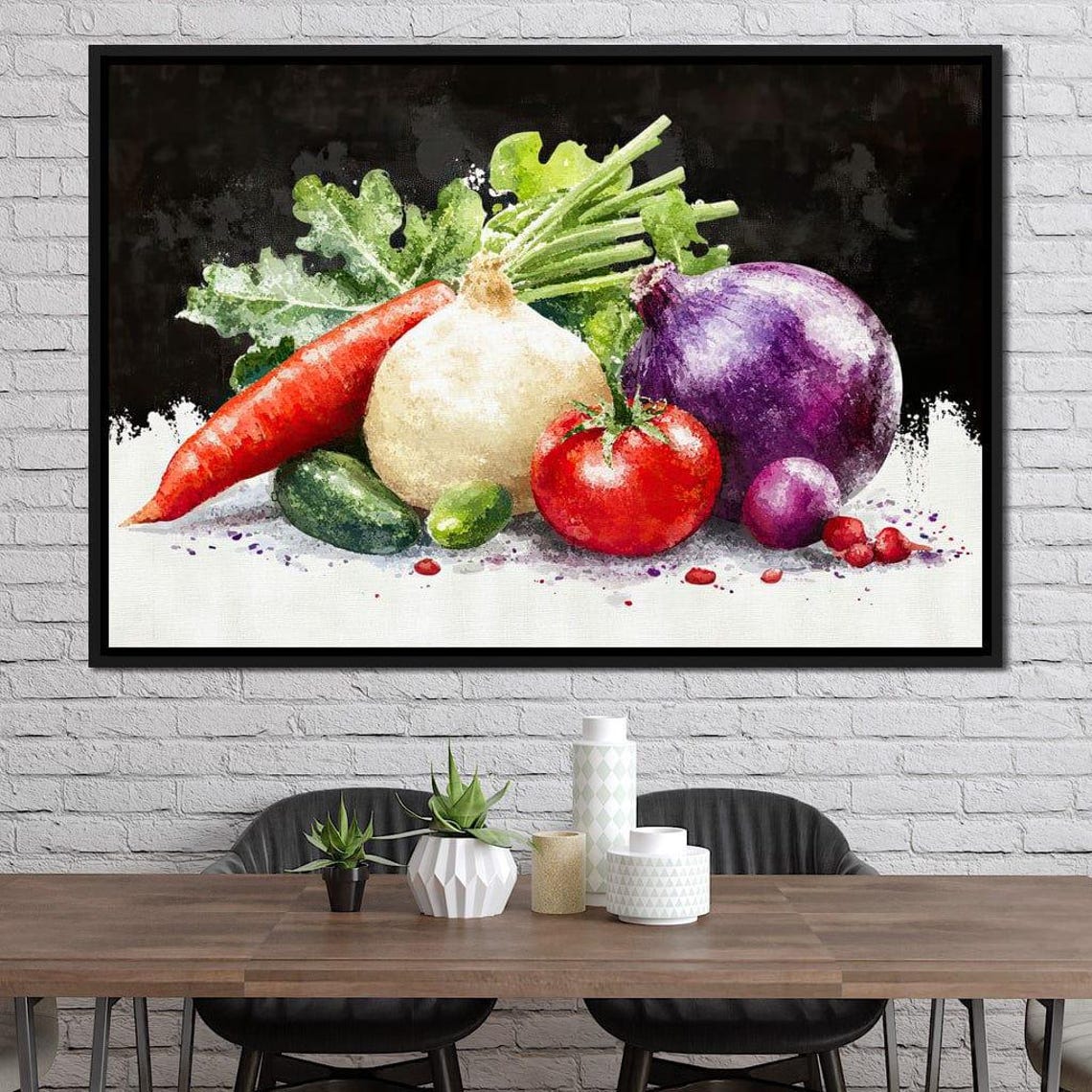 Watercolor Harvest Vegetables Carrot Onion Tomato Dark Rustic Poster