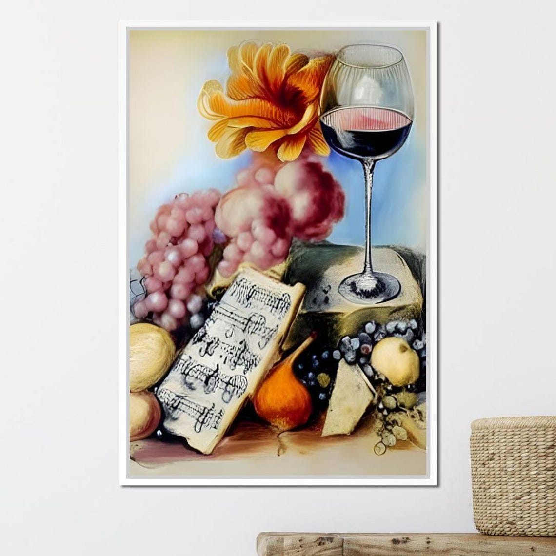 Red Wine Glass Sheet Music Fruit Still Life Classic Oil Print - Image 3