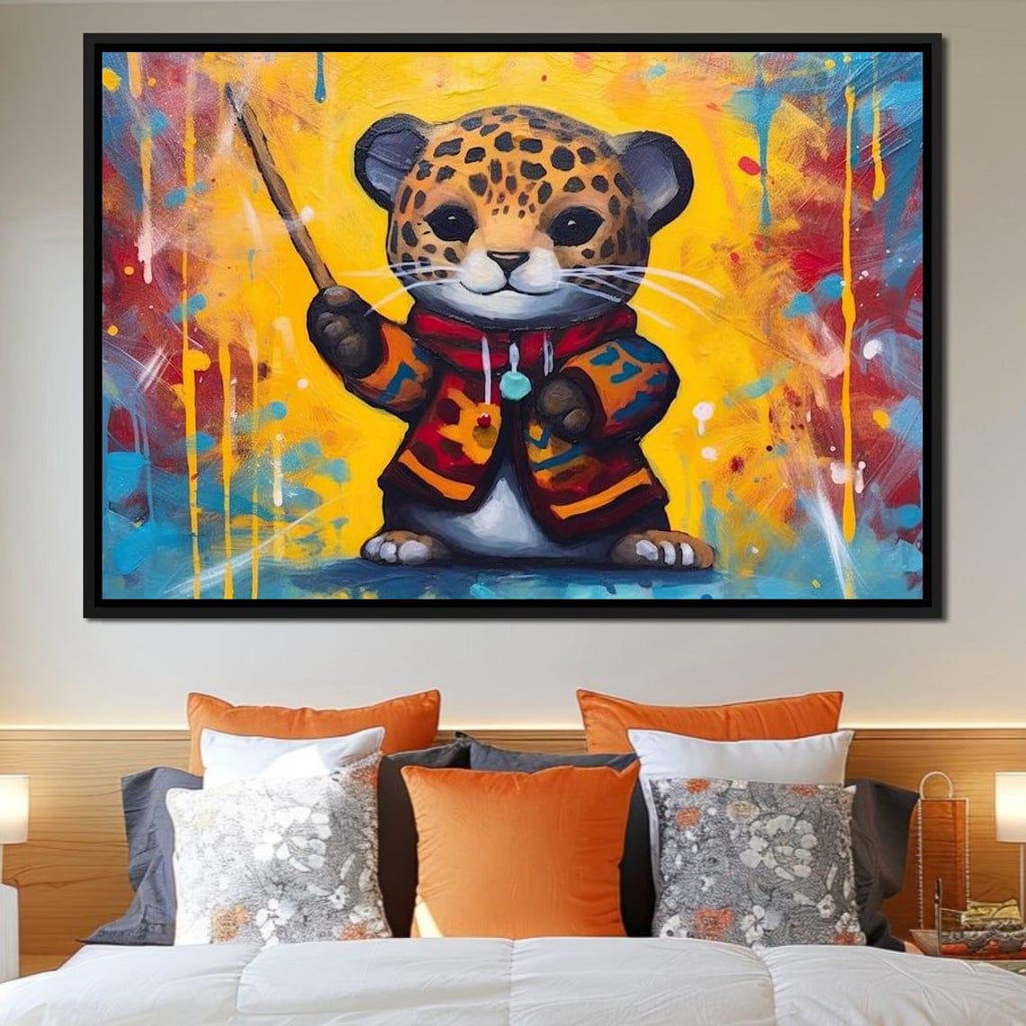 Baby Leopard Cub Painter Colorful Graffiti Style Kids Room Art Poster - Image 2