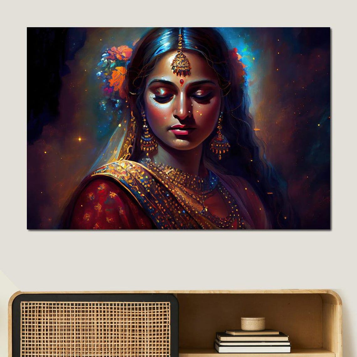 Radha Indian Goddess Glowing Portrait Traditional Sari Art Poster - Image 4