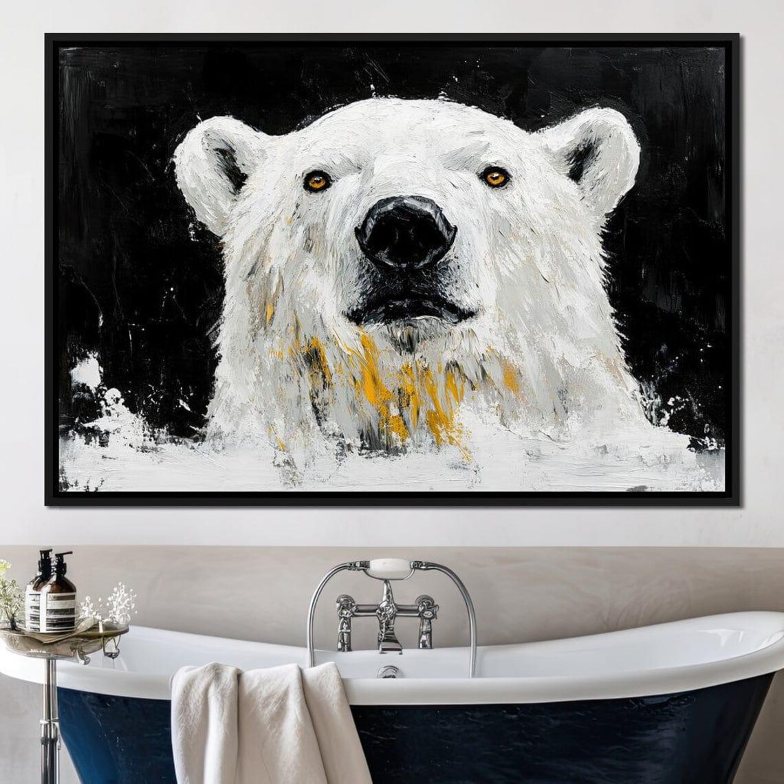 Polar Bear Face Black Background Impasto White Arctic Wildlife Art Poster