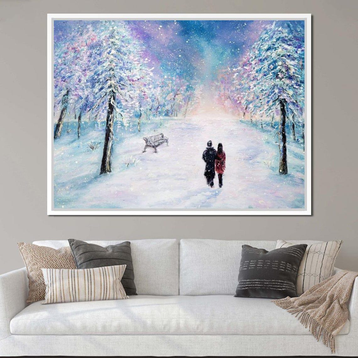 Winter Walk Snowy Park Romantic Couple Starlit Night Travel Poster