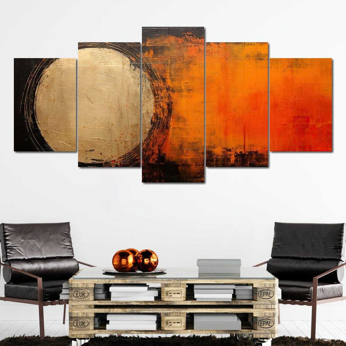Gold Moon Circle Burnt Orange Framed Modern Abstract Wall Art - Image 3