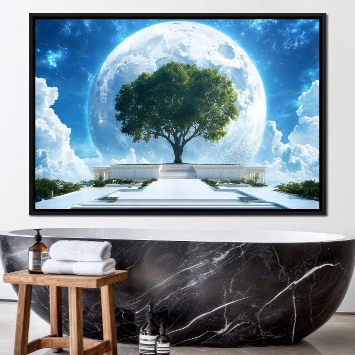Celestial Tree Sanctuary Under a Giant Full Moon Spiritual Poster - Image 3