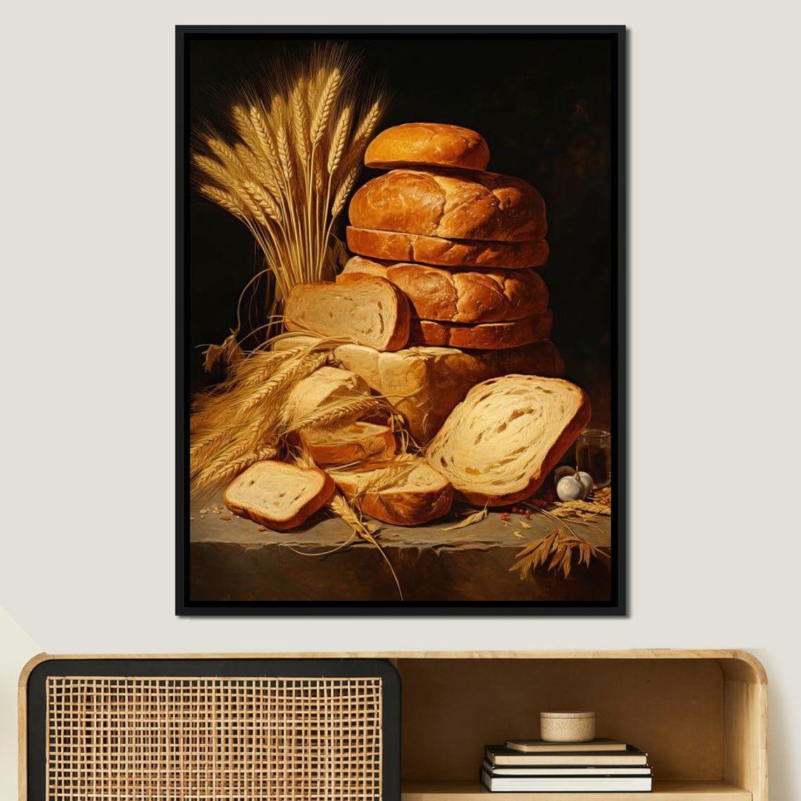 Rustic Bread Loaves Wheat Stalks Still Life Kitchen Wall Art Print