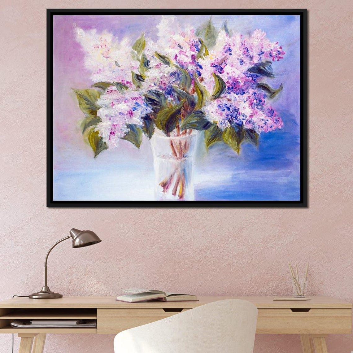 Lilacs In Glass Vase Soft Lavender Impressionist Floral Wall Art Print - Image 2