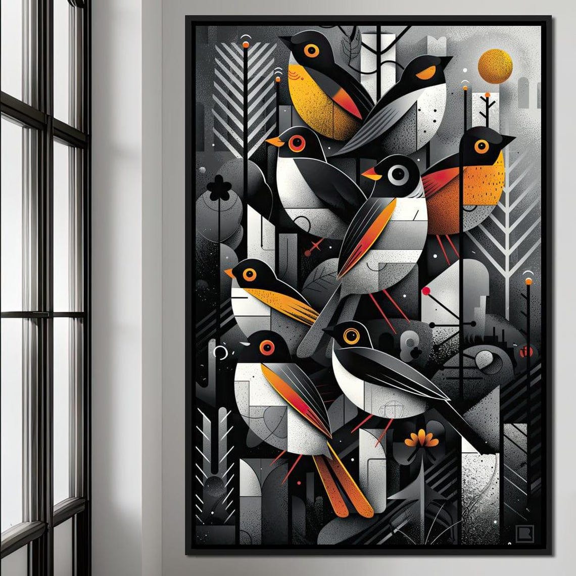 Geometric Songbird Abstract Art Black White Orange Modern Bird Print - Image 4