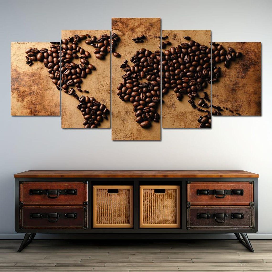 World Map Coffee Bean Art Vintage Brown Earthy Tones Wall Decor Poster - Image 3
