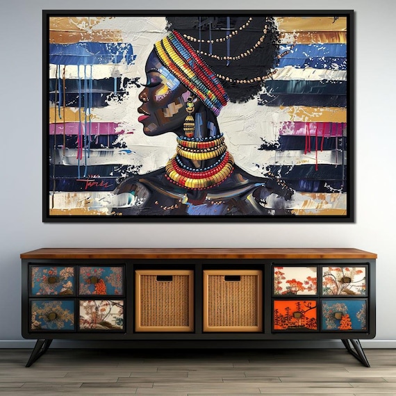 African Elegance In Ochre Gold Colorful African Woman Print Modern Ethnic Decor For Home By Nichecanvas