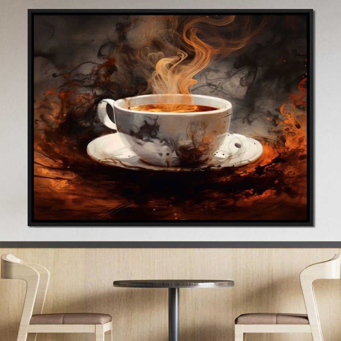 Mocha Latte Creation Steaming Coffee Fiery Smoke Kitchen Poster