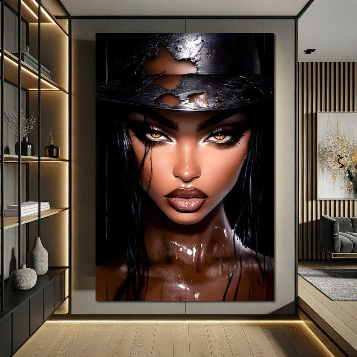 Mysterious Woman in Torn Black Hat Golden Eyes Dark Beauty Wall Art Poster - Image 4