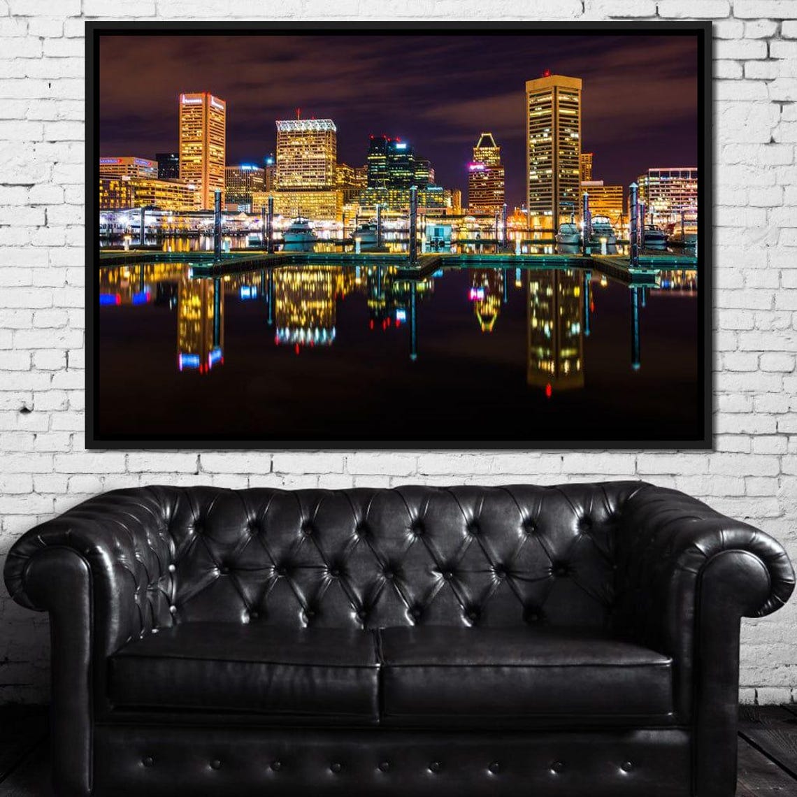 Baltimore Skyline Night Harbor Lights Water Reflection Maryland Poster - Image 2