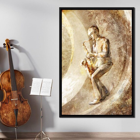 Jazz Saxophone Player Sepia Vintage Artistic Music Painting Wall Art