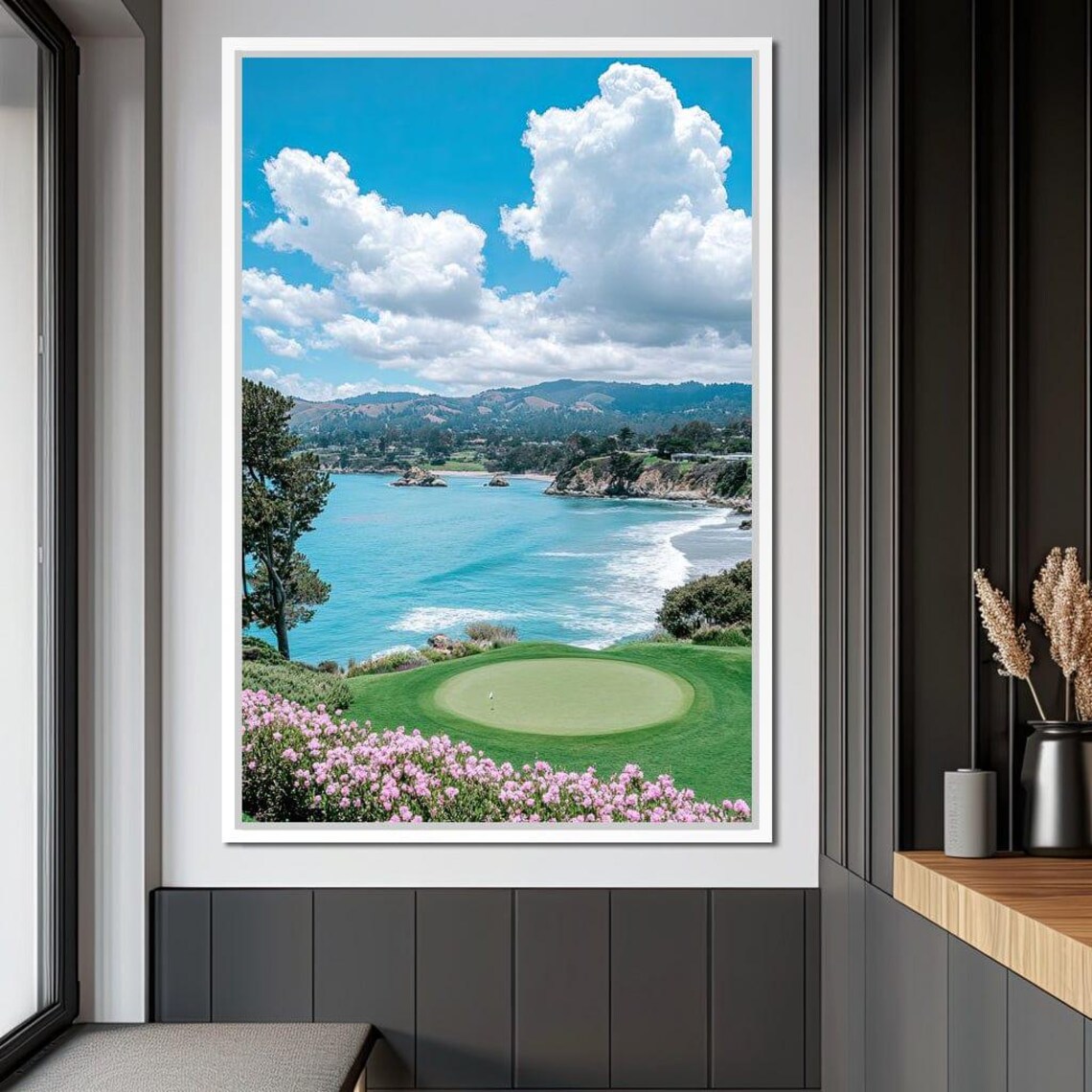 Coastal Golf Course Green Ocean Cove Cliff Flower Scenic Sports Poster - Image 3