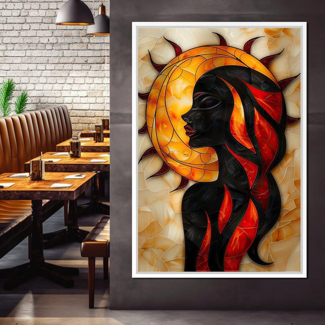 Solar Siren Stained Glass Fire Goddess Red Black Flame Mosaic Poster - Image 4