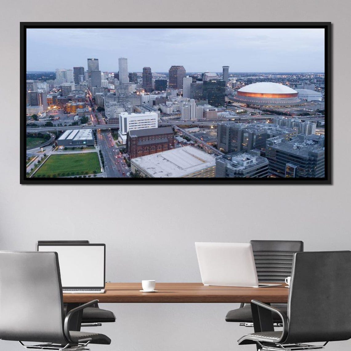 New Orleans Skyline Dusk Superdome Downtown Aerial Cityscape Poster
