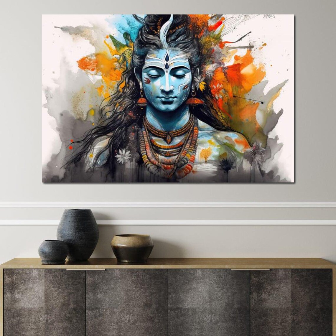 Serene Blue Shiva Meditating Watercolor Spiritual Zen Wall Art Poster - Image 3