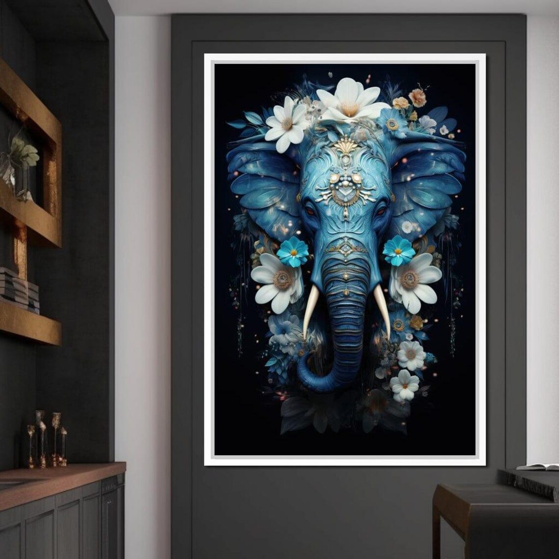 Blue Elephant Head Floral Boho Spiritual Mystical Colorful Animal Art Poster - Image 3