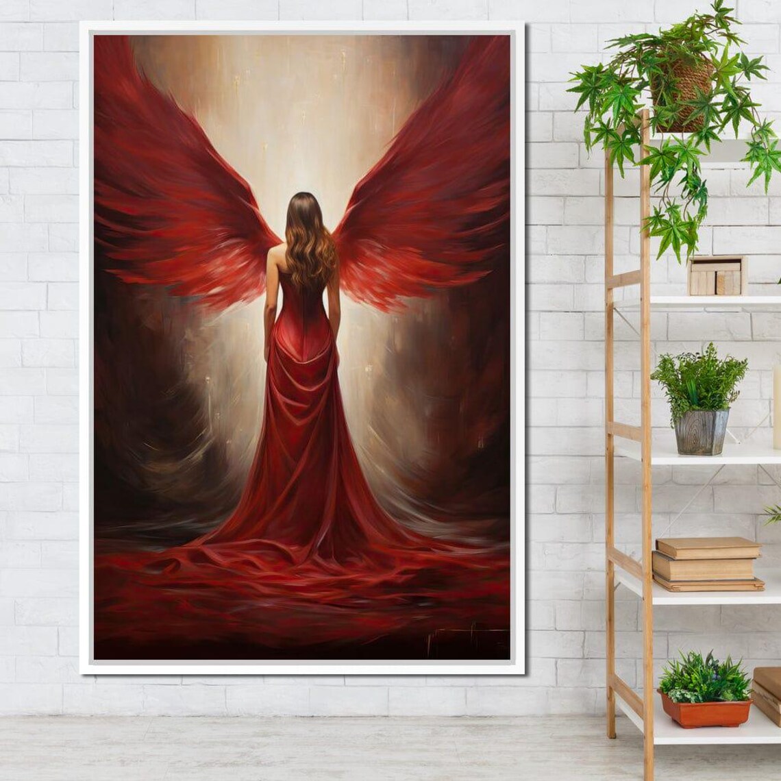 Red Angel Wings Woman Gown Dark Dramatic Divine Beauty Art Print - Image 2
