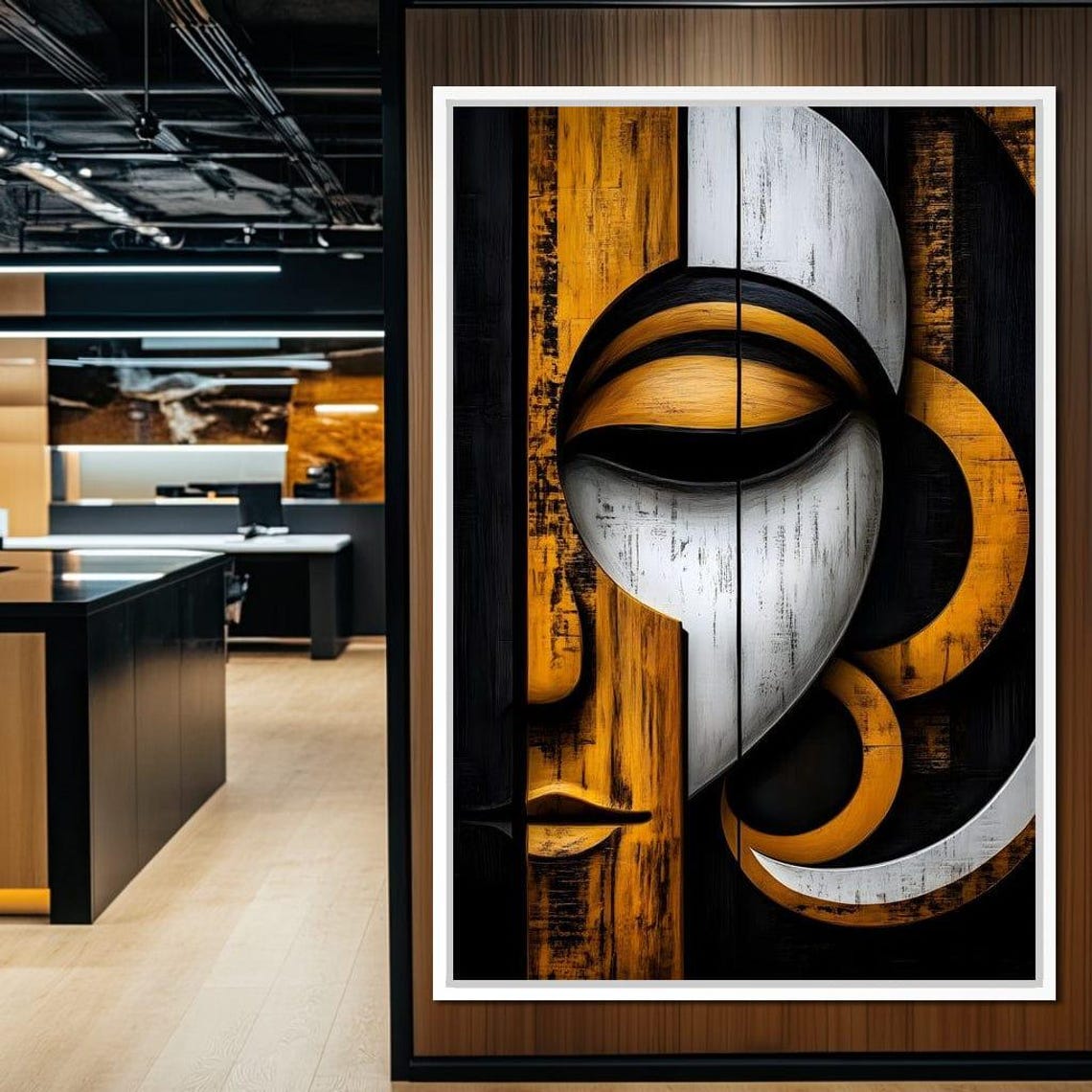 Abstract Gold Geometric Face Mask Tribal Modern Sculptural Art Poster - Image 2