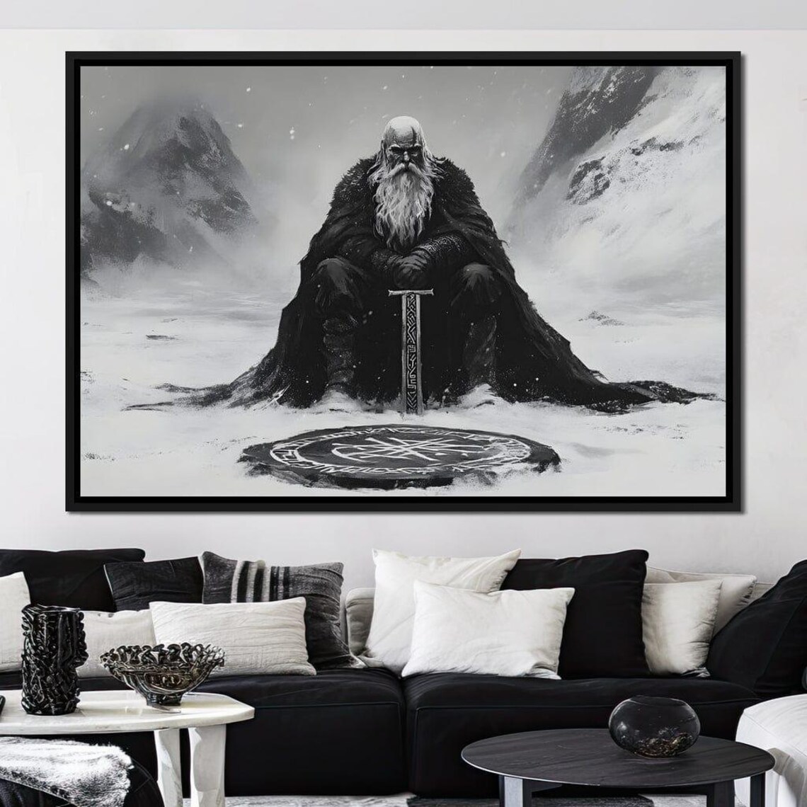 Ancient Nordic Vigilance Viking Warrior, Monochrome Art Print