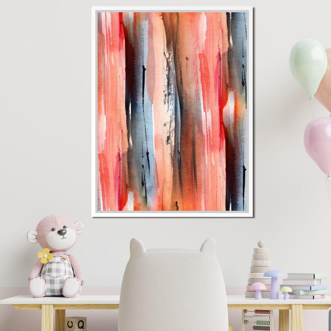 Coral Red Slate Blue Vertical Watercolor Stripe Abstract Print