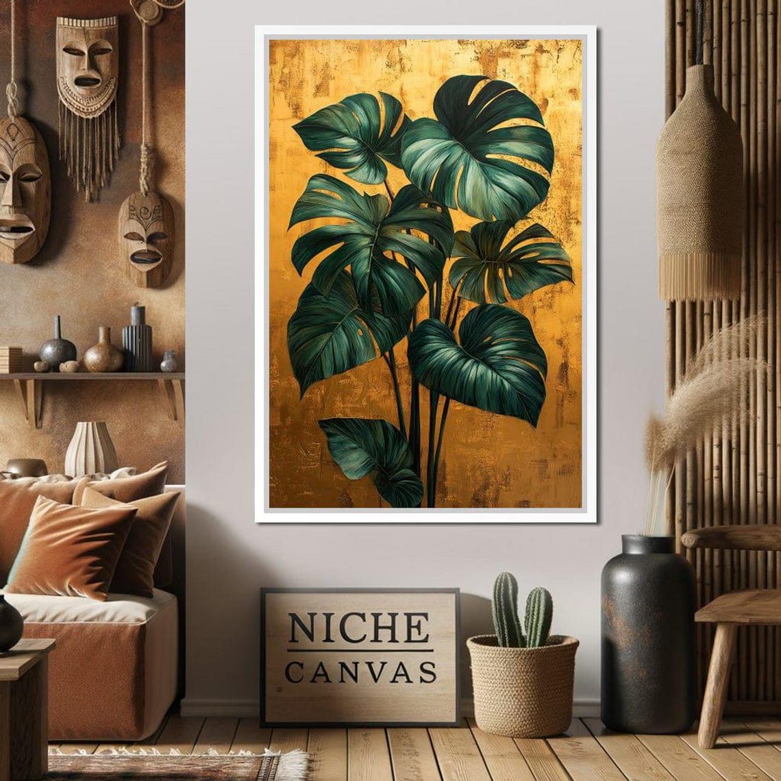 Monstera Leaves Gold Foil Texture Botanical Tropical Modern Poster - Image 2