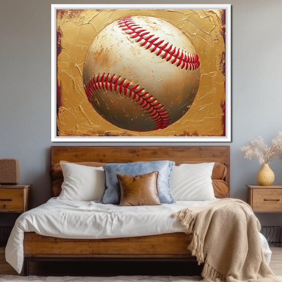 Golden Baseball Red Stitching Textured Gold Sports Art Wall Poster - Image 3