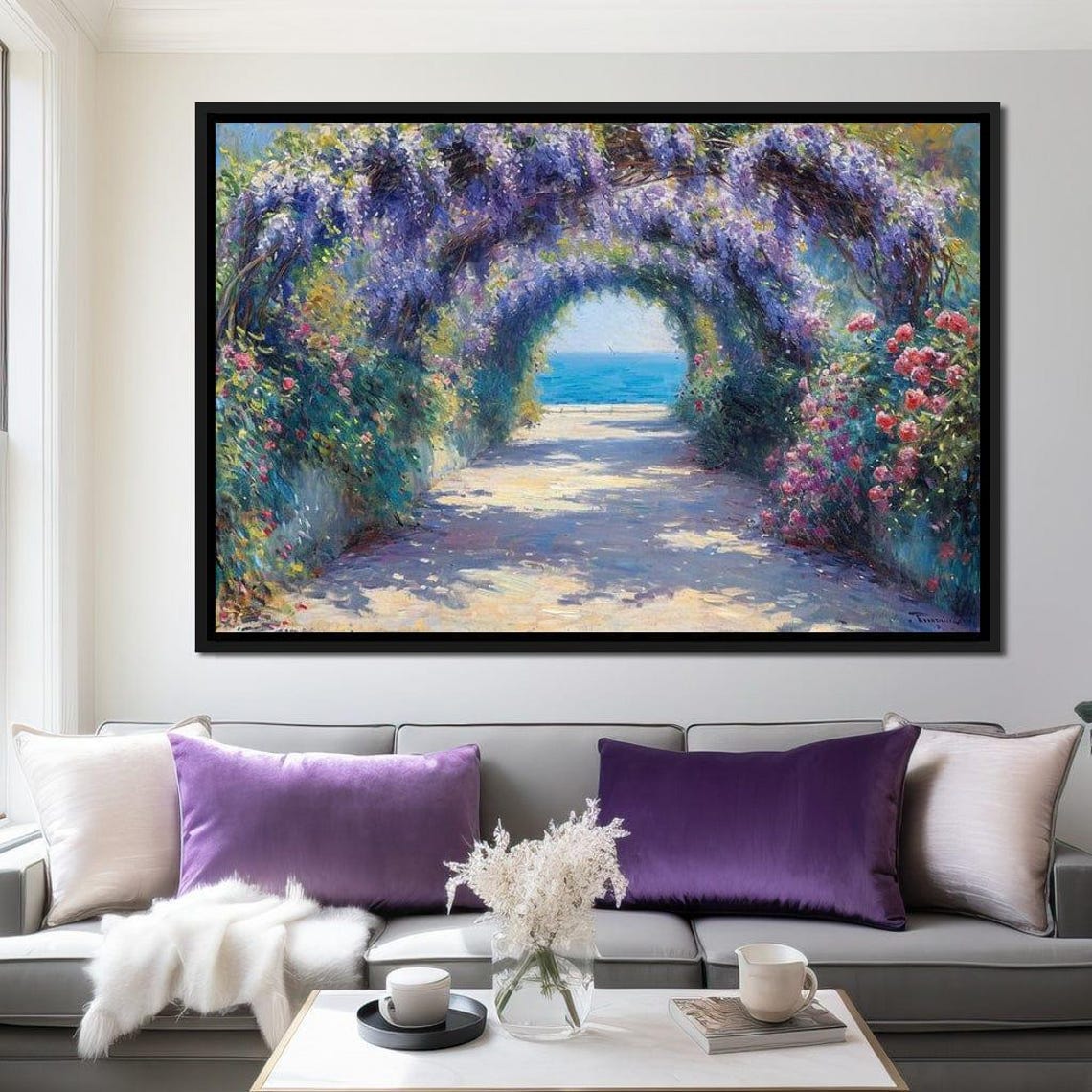 Wisteria Arch Path To Sea Impressionist Garden Landscape Poster
