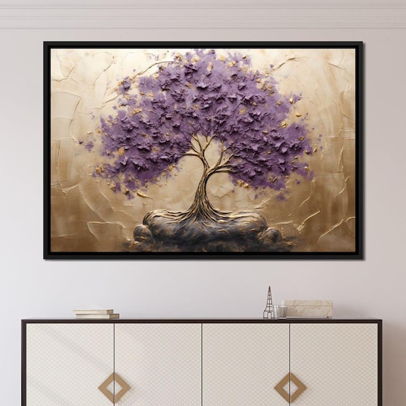 Golden Grove In Purple Hues Modern Home Decor Nature Wall Art Abstract Tree Painting Gold Decor By Nichecanvas