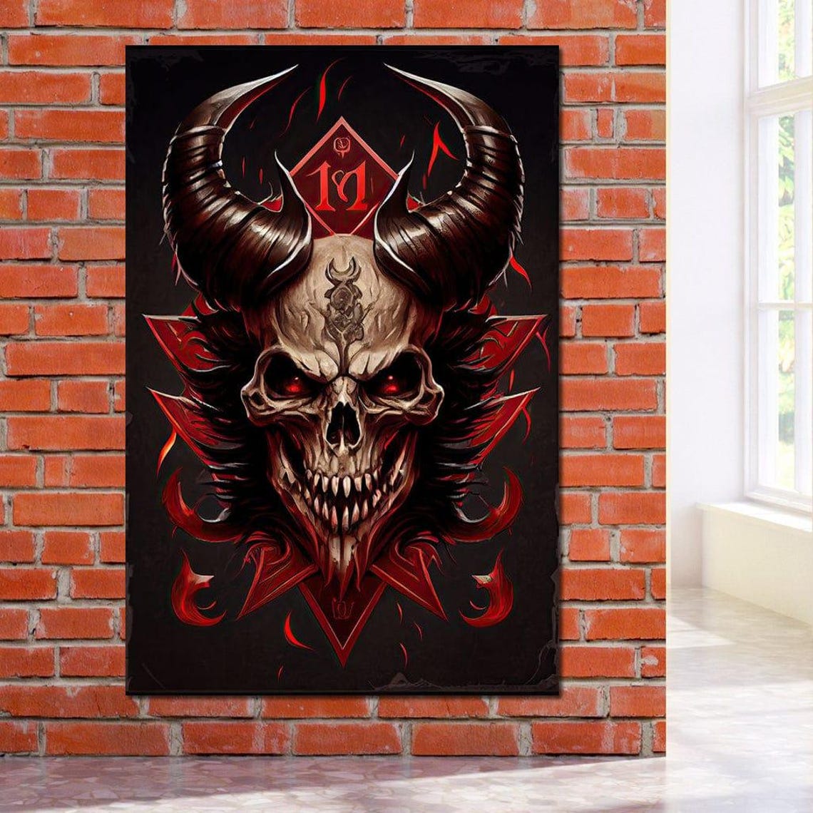 Demon Skull Horns Red Gothic Emblem Dark Fantasy Wall Art Poster - Image 2