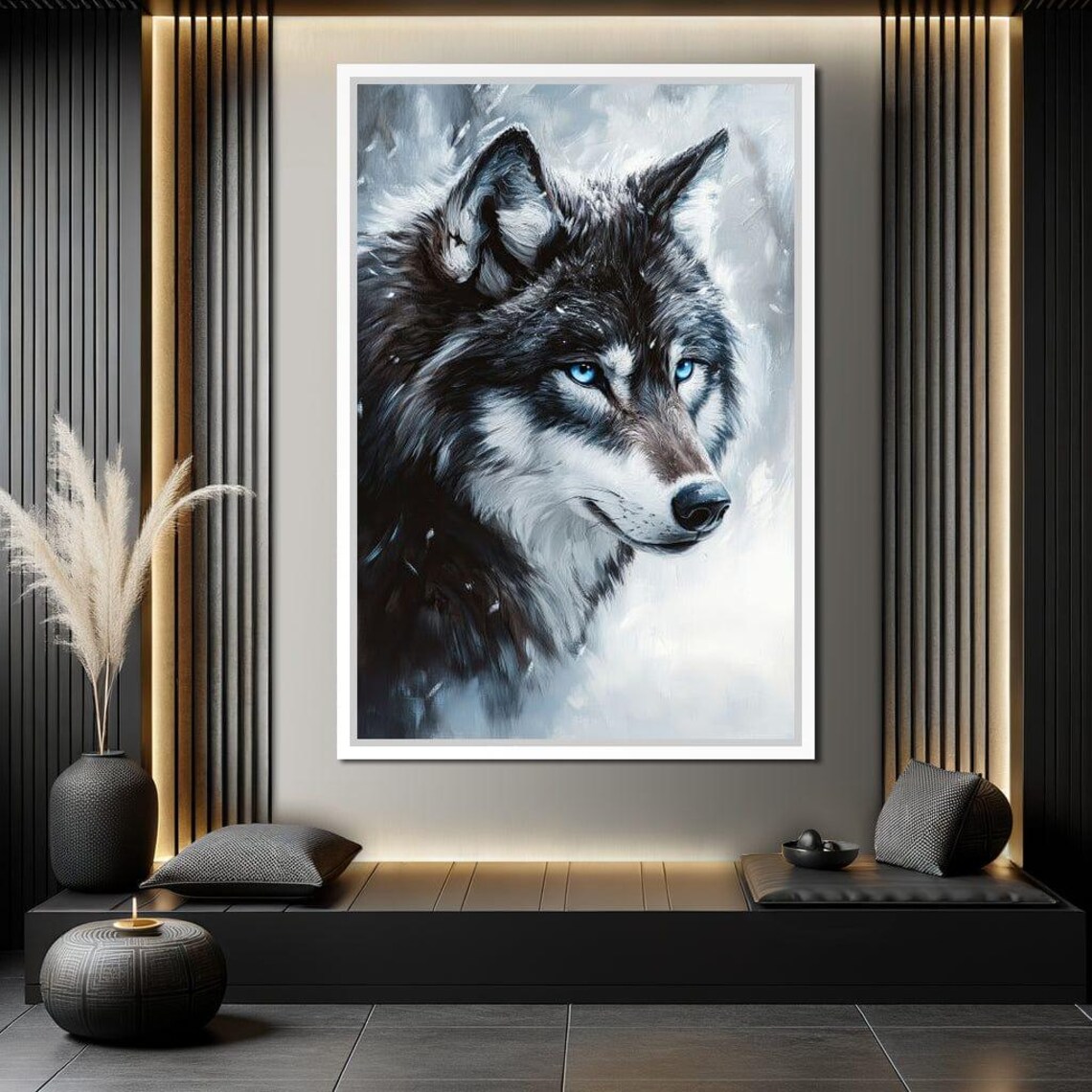 Black Wolf Blue Eyes Snow Painterly Portrait Winter Wildlife Art Print - Image 2