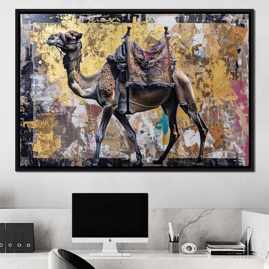 Majestic Camel Golden Journey Ornate Saddle Desert Inspired Wall Print - Image 4