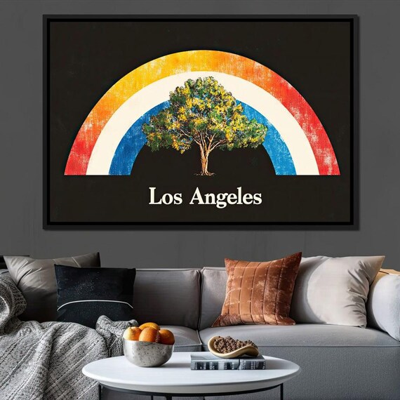 Los Angeles Rainbow Grove Of Dreams Urban Aesthetic Tree Illustration Home Decor Vibrant Colors Art Print By Nichecanvas