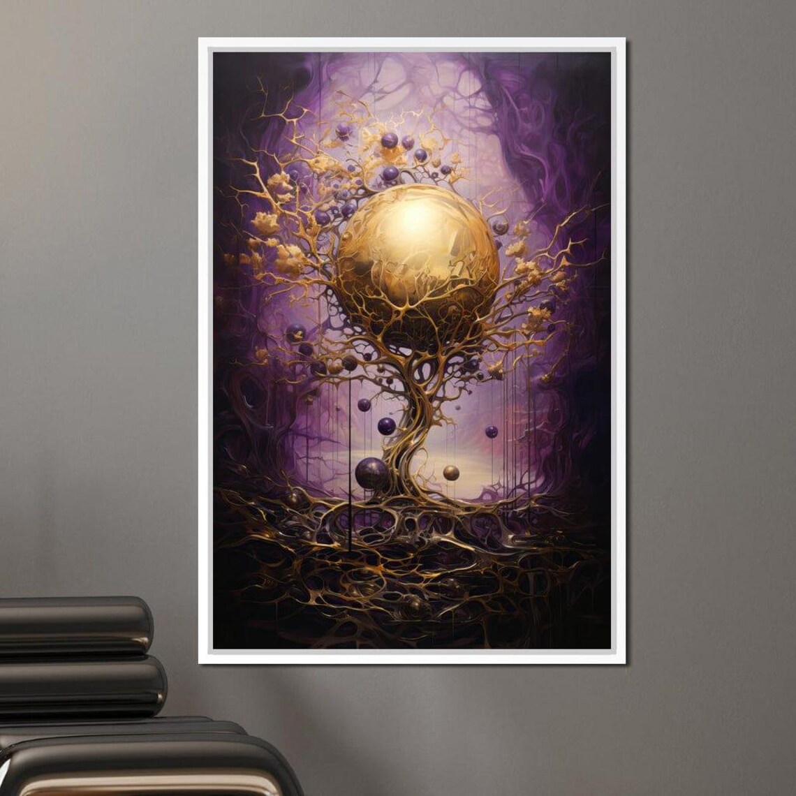 Golden Cosmic Tree Of Life Purple Nebula Mystical Abstract Wall Art - Image 3