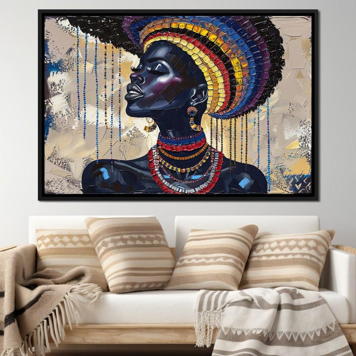 African Beauty Rainbow Beaded Headdress Tribal Portrait Wall Art - Image 2