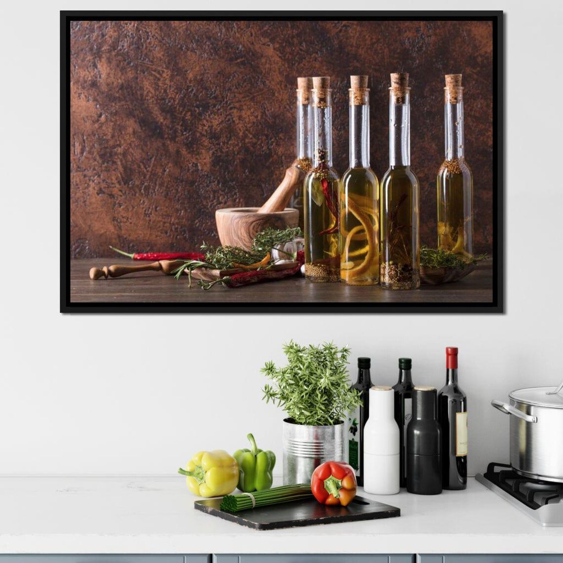 Rustic Olive Oil Bottles, Culinary Kitchen Art Print