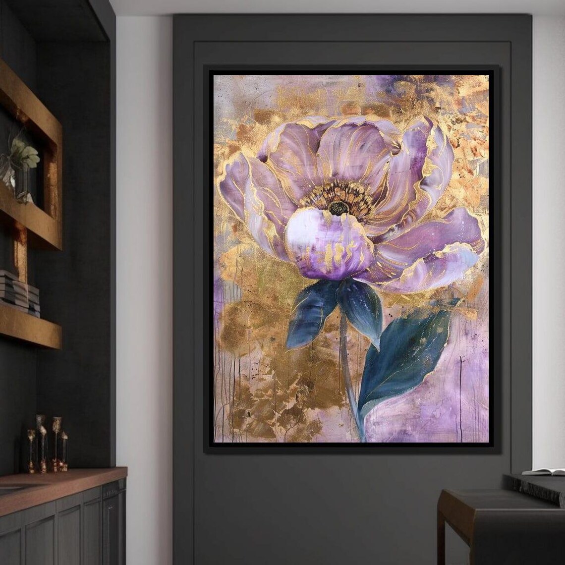 Modern Violet Flower With Gold Accents Abstract Floral Wall Art Print - Image 4