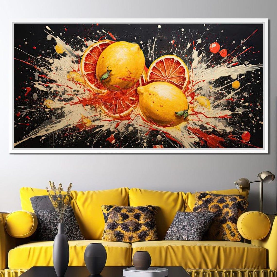 Lemon Citrus Splash Colorful Fruit Kitchen Art Black Background Print - Image 4
