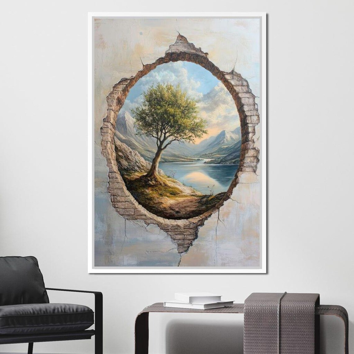 Panoramic Tranquility Portal Serene Nature Wall Art Dreamy Landscape Calm Home Decor Tree Illustration By Nichecanvas - Image 2