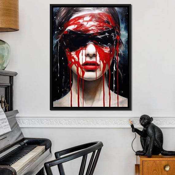 Vision In Vermilion Veil Red Veil Woman Art Gothic Portrait Edgy Modern Decor Striking Female Print By Nichecanvas