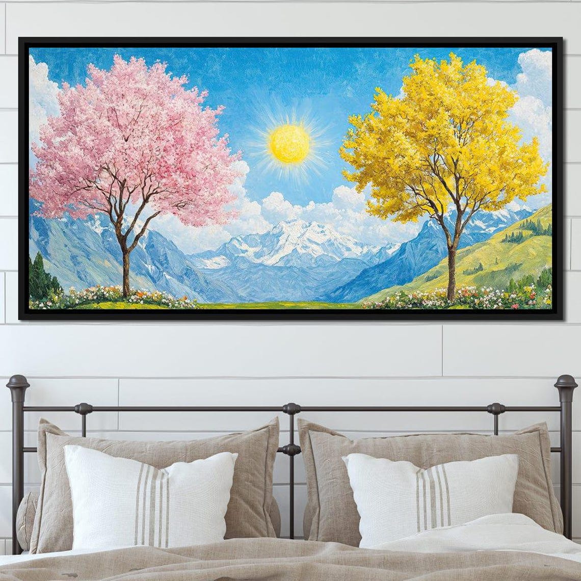 Yellow Pink Trees Under The Sun Vibrant Nature Wall Art Home Decor Spring Landscape Painting Colorful Trees By Nichecanvas - Image 4